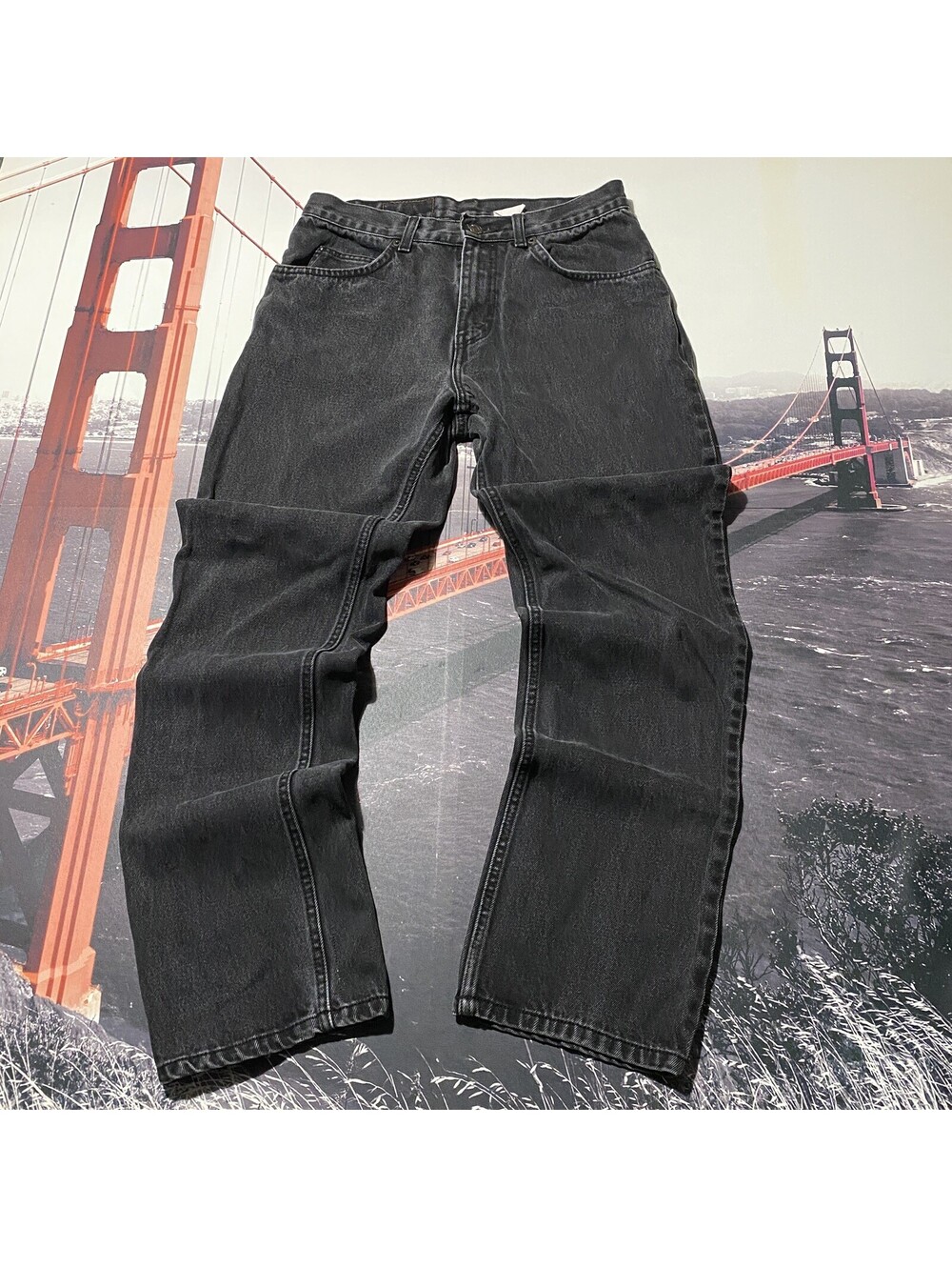 Vintage Levis 619 Mens 33x32 Black Denim Jeans Orange Tab Straight Leg Fit 33x31